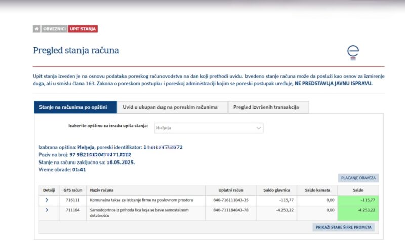 Elektronski uvid u poreske obaveze uz pomoć JMBG-a