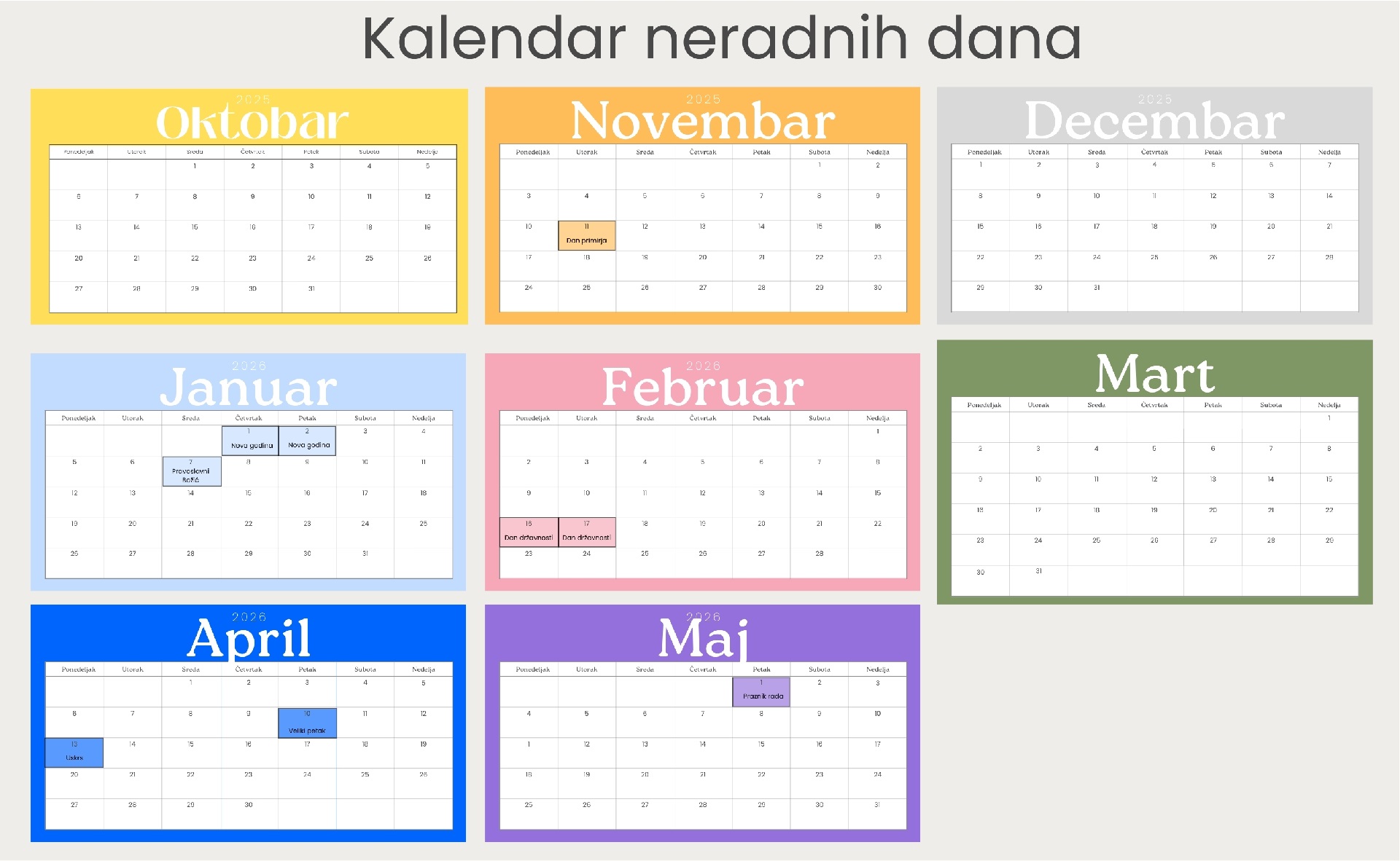 Kalendar Neradnih Dana