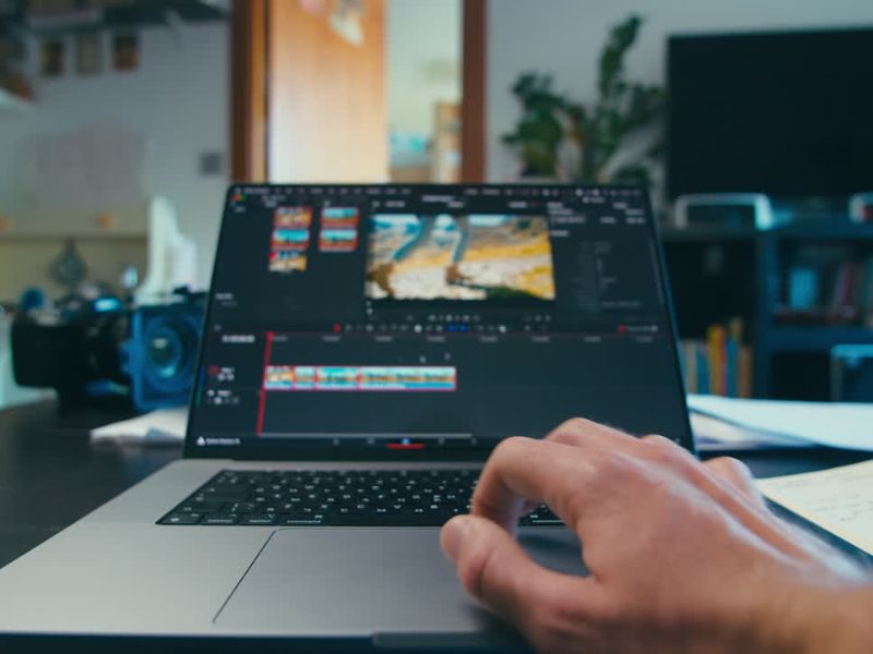 Osoba edituje i montira video preko laptopa