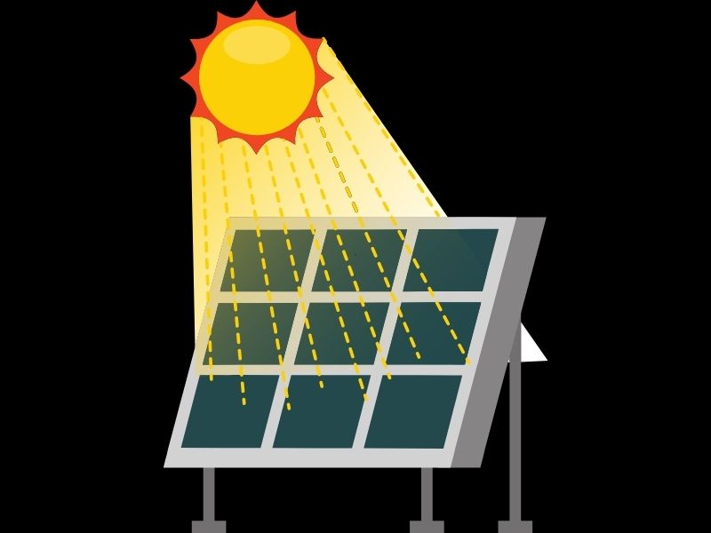 prikaz fotonaponskog punjenja solarnih panela sa sunčevim zracima na crnoj pozadini
