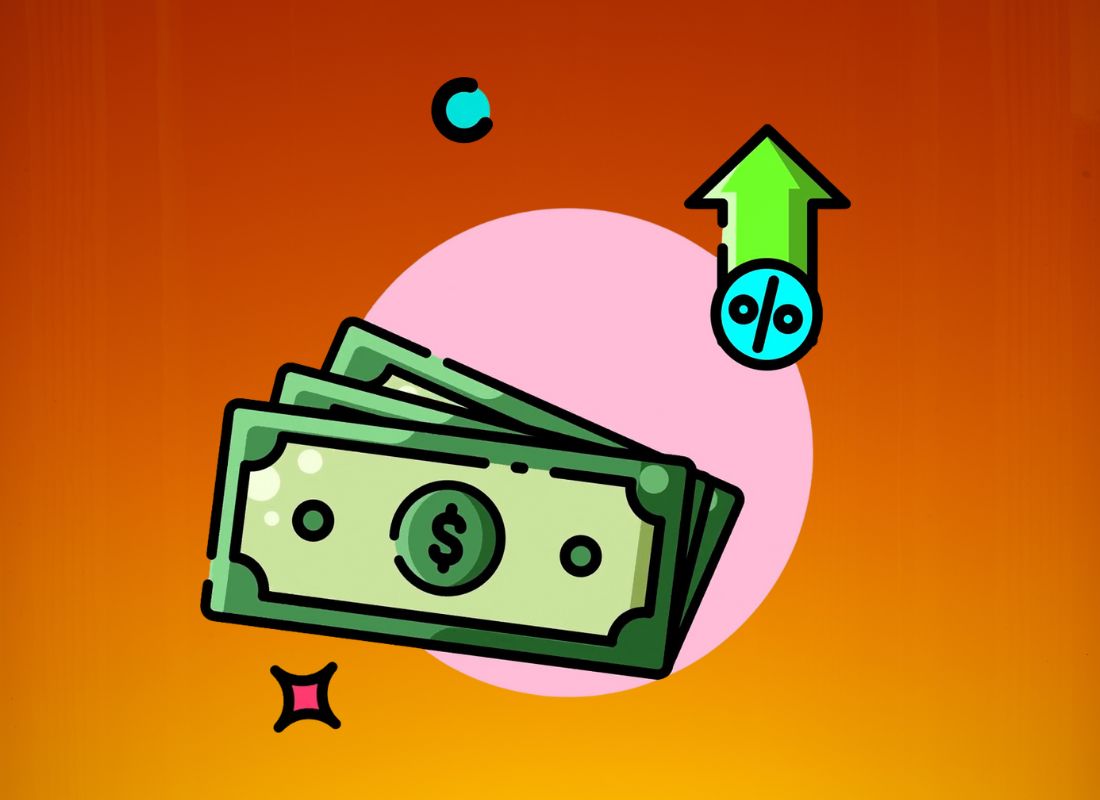 ilustrovan prikaz visine kamate na narandžastoj pozadini