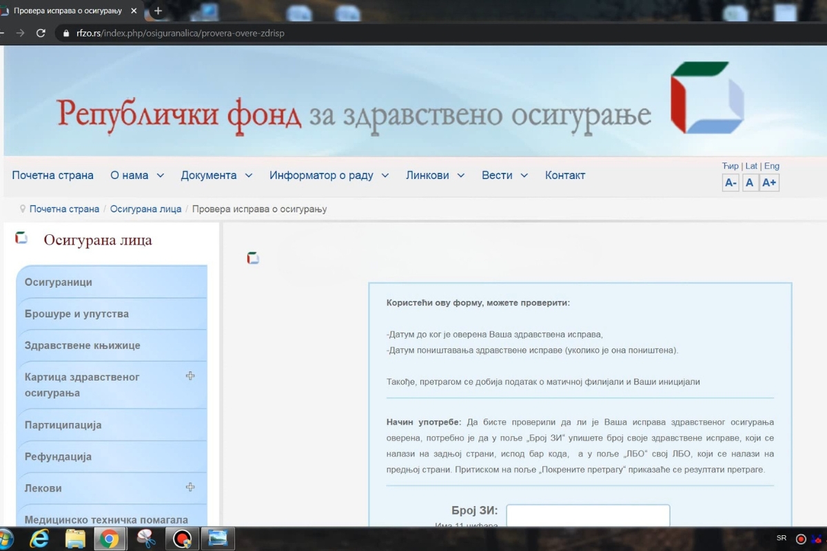 RFZO sajt na laptopu