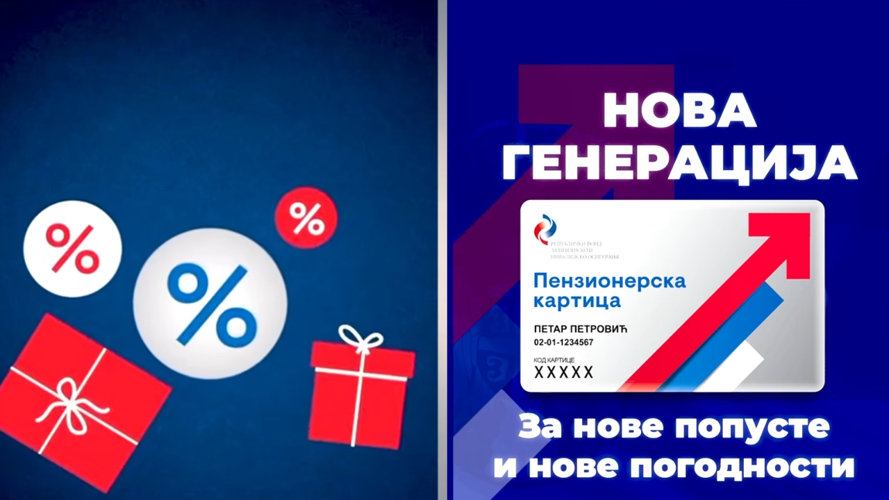Penzionerska kartica prikazana je uz poruku o novim popustima i pogodnostima.