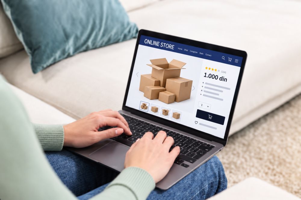 Online kupovina paketa po ceni od 1.000 dinara prikazana na ekranu laptopa