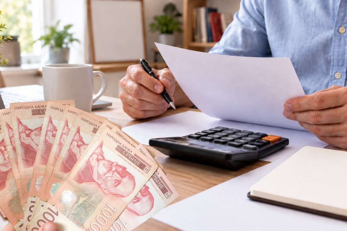 Provera finansijske dokumentacije uz kalkulator i srpske dinare nakon otplate duga.
