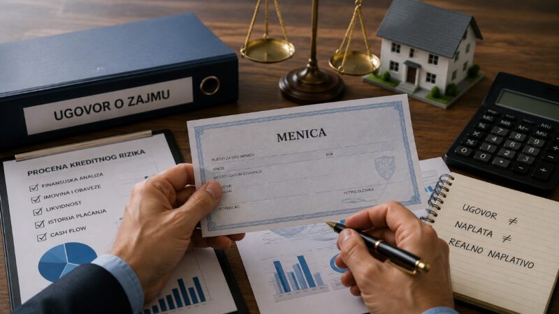 Menica uz ugovor o zajmu i dokumentaciju za procenu kreditnog rizika i naplativosti potraživanja