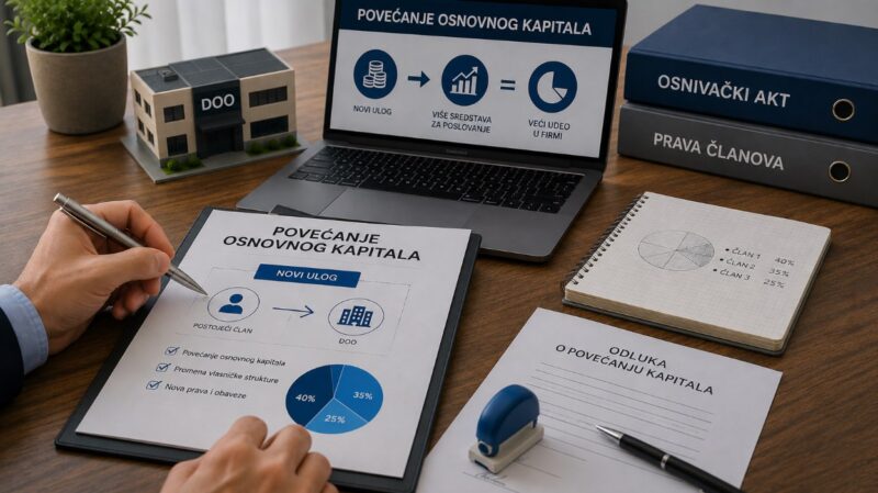 Poslovna dokumentacija o povećanju osnovnog kapitala DOO i promeni vlasničkih udela članova